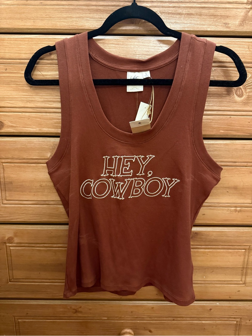 White Crow Rust Brown Ribbed 'Hey, Cowboy' Tank Top
